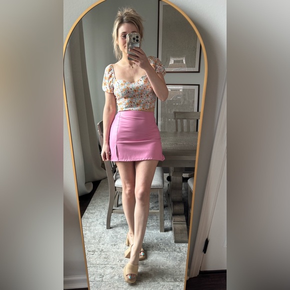 Pink Faux Leather Stretchy Mini Skirt - Picture 8 of 13